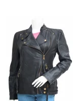 Women’s Golden Zipper Motorcycle Leather Jacket