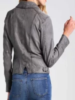 Womens Grey Biker Leather Jacket