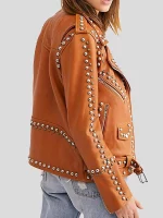 Womens Moto Biker Brown Studded Leather Jacket