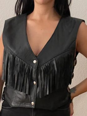 Moonshine S02 Jennifer Finnigan Black Leather Fringe Vest