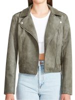 Women’s Grey Faux Suede Moto Jacket