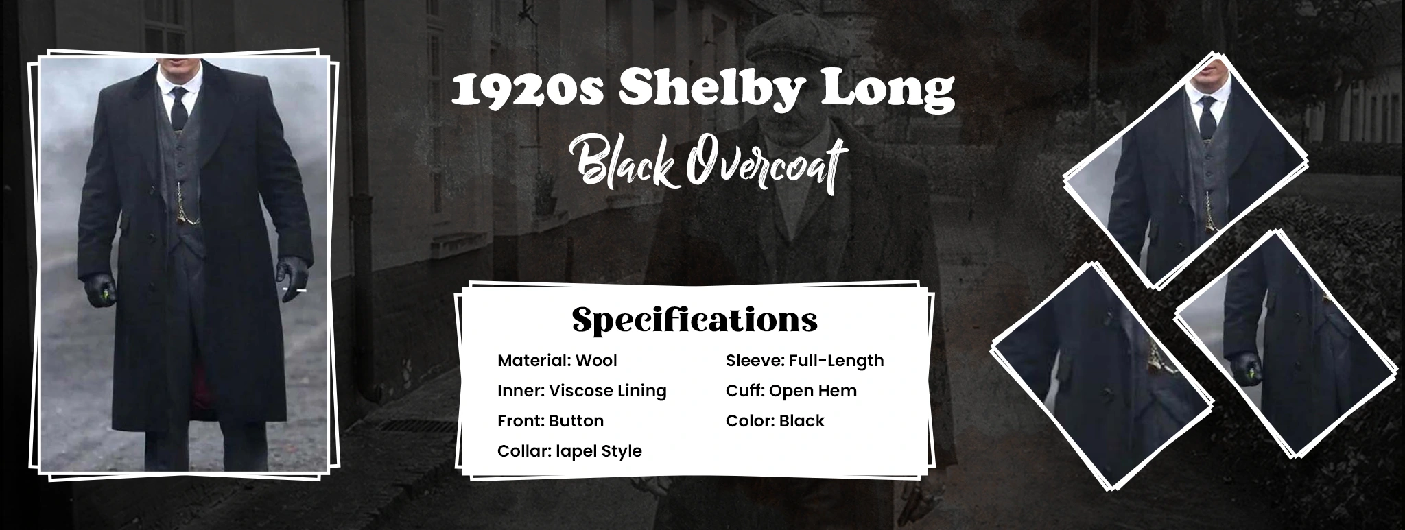 1920s Shelby Long Black Overcoat