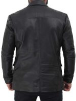 Mens Two Button Leather Black Blazer