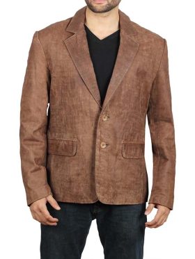 Mens Brown Lambskin Leather Blazer