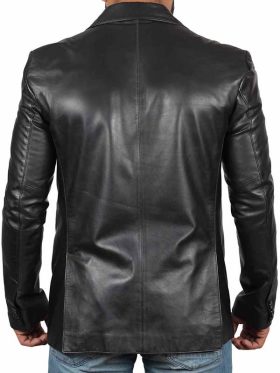 Mens Black Leather Blazer