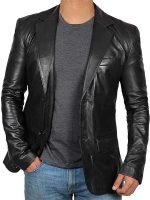 Mens Black Leather Blazer