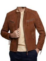 Mens Express Brown Suede Biker Leather Jacket