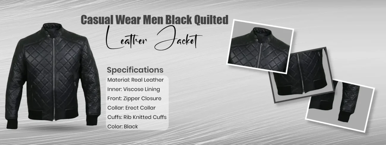 Casual Wear Men Black Quilted Leather Jacket