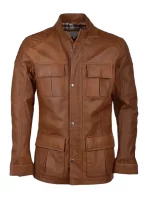 Four Pockets Men Brown Leather Jacket