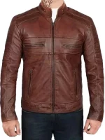 Mens Brown Distressed Leather Biker Jacket