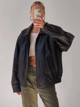 Women’s 90’s Oversize Black Leather Jacket