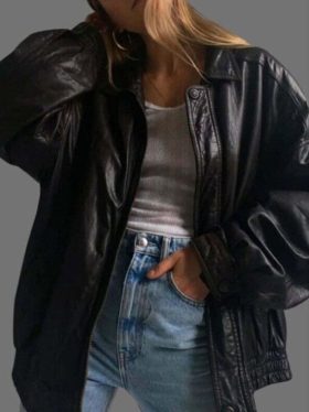 Women’s 90’s Oversized Black Leather Jacket