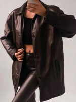 Women’s Classic Oversize Brown Leather Coat