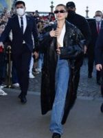 Hailey Bieber Oversized Leather Coat