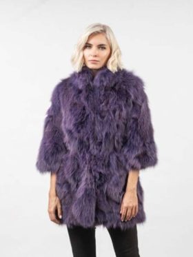 Women Real Fox Fur Fashion Purple Color Jacket