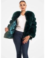 Fashion Real Fox Fur Green Jacket For Women