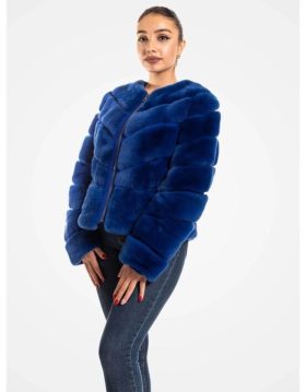 Women Fashion Real Fox Fur Blue Jacket