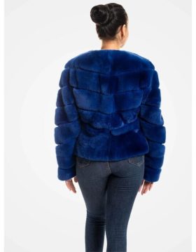 Women Fashion Real Fox Fur Blue Jacket