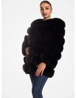 Women Real Fox Fur Black Jacket