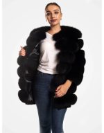 Women Real Fox Fur Black Jacket